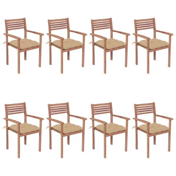 vidaXL Chaises de jardin empilables avec coussins lot de 8 Teck solide