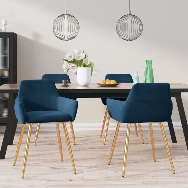 vidaXL Chaises &agrave; manger lot de 4 Bleu Velours