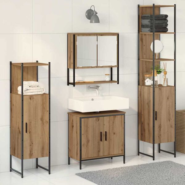 vidaXL Ensemble de mobilier de salle de bain avec &eacute;tag&egrave;re 4 pcs Marron