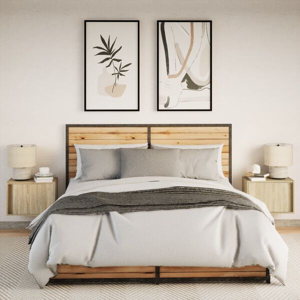 vidaXL Tables de chevet murales avec lumi&egrave;res LED 2 pcs ch&ecirc;ne sonoma