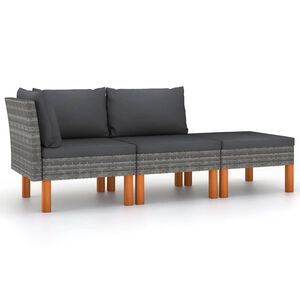 vidaXL Salon de jardin 3pcs R&eacute;sine tress&eacute;e et bois d'eucalyptus massif