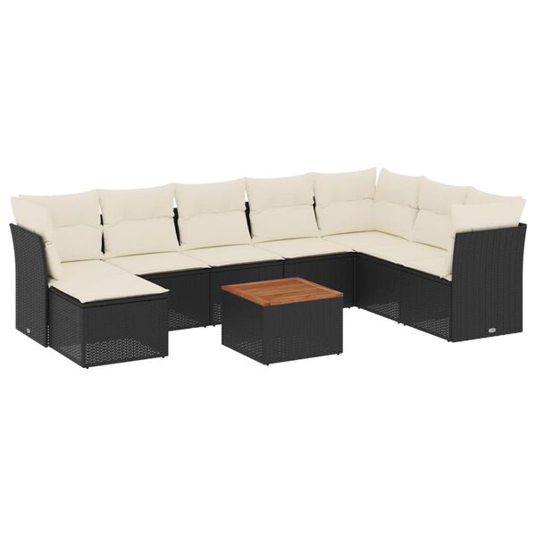vidaXL Salon de jardin 9 pcs avec coussins noir r&eacute;sine tress&eacute;e