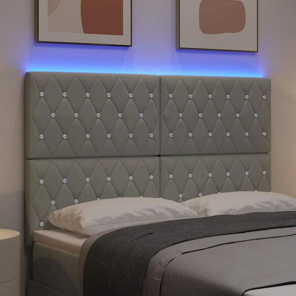 vidaXL T&ecirc;te de lit LED avec t&ecirc;te de lit Gris clair 144 cm Polyester