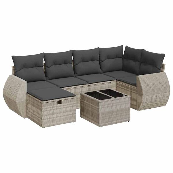 vidaXL Salon de jardin avec coussins 7 pcs gris clair r&eacute;sine tress&eacute;e