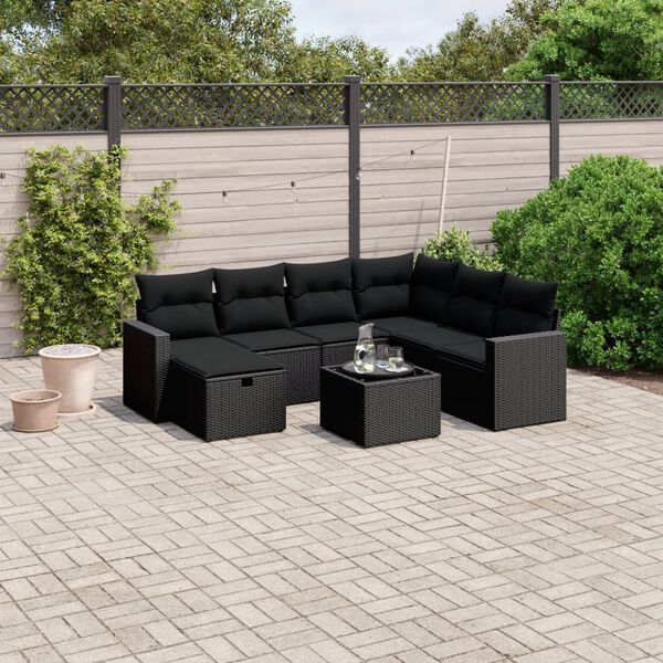 vidaXL Salon de jardin 8 pcs avec coussins noir r&eacute;sine tress&eacute;e