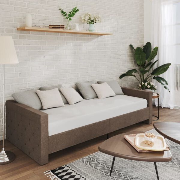 vidaXL Lit avec matelas et &eacute;clairage USB Taupe Tissu 90x200 cm