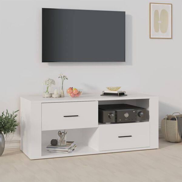 vidaXL Meuble TV Blanc 100x35x40 cm Bois d'ing&eacute;nierie
