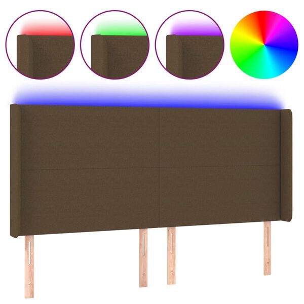 vidaXL T&ecirc;te de lit &agrave; LED Marron fonc&eacute; 203x16x118/128 cm Tissu