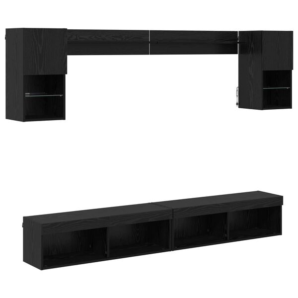 vidaXL Unit&eacute;s murales TV avec LED 6 pcs Ch&ecirc;ne noir Bois d'ing&eacute;nierie