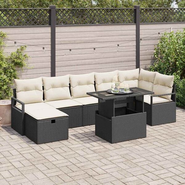 vidaXL Ensemble de canap&eacute; de jardin avec coussin 8 pcs Noir Poly rotin