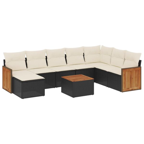 vidaXL Salon de jardin 9 pcs avec coussins noir r&eacute;sine tress&eacute;e