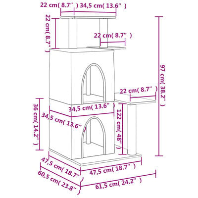 vidaXL Arbre à chat avec griffoirs en sisal gris foncé 97 cm