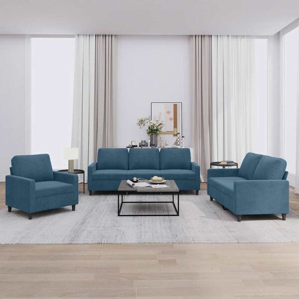 vidaXL Ensemble de canap&eacute;s 3 pcs avec coussins Bleu Velours