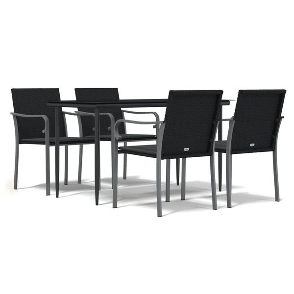 vidaXL Ensemble &agrave; manger de jardin 5 pcs coussins r&eacute;sine tress&eacute;e acier