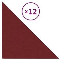 vidaXL Panneaux muraux 12 pcs Rouge bordeaux 30x30 cm Tissu 0,54 m²
