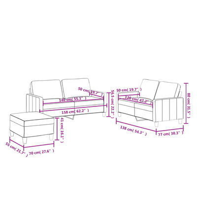 vidaXL Ensemble de canapés 3 pcs avec coussins Gris Similicuir