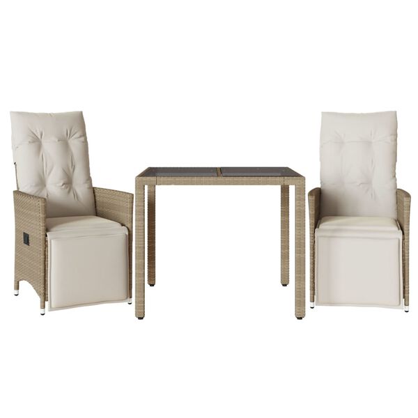 vidaXL Ensemble de bistro de jardin 3 pcs coussins beige poly rotin