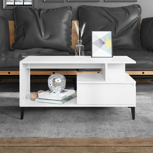 vidaXL Table basse Blanc brillant 90x49x45 cm Bois d'ing&eacute;nierie
