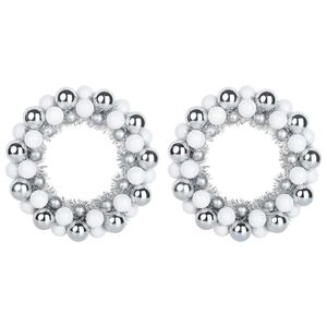 vidaXL Couronnes de Boules de No&euml;l 2 pc Blanc et Argent 33 x 33 x 7 cm