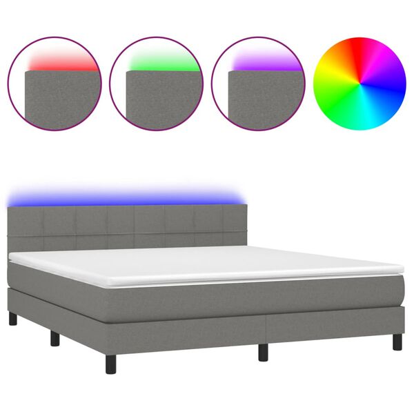 vidaXL Sommier &agrave; lattes de lit et matelas et LED Gris fonc&eacute; 160x200 cm