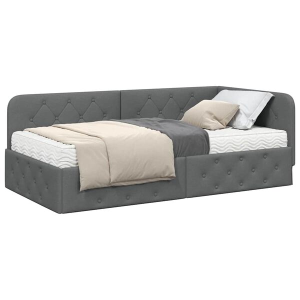 vidaXL Cadre de lit d'angle avec matelas Gris fonc&eacute; 90 x 200 cm tissu
