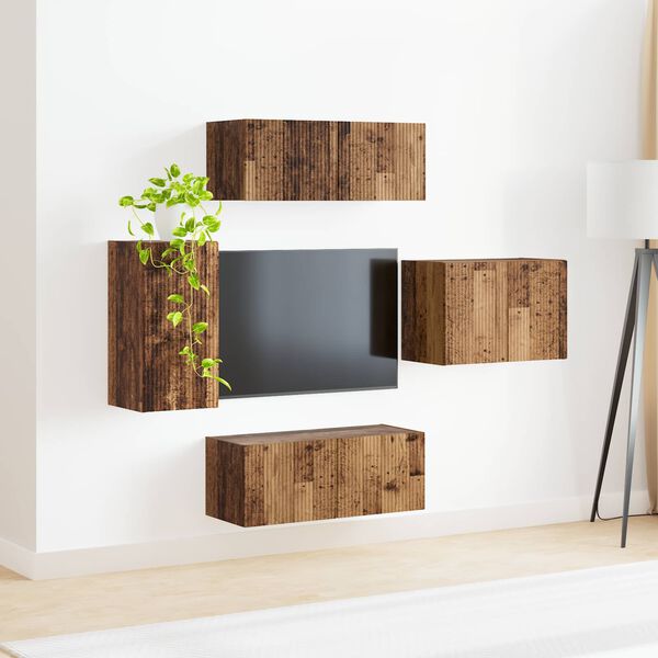 vidaXL Ensemble de meuble TV mural 4 pcs Bois ancien Bois d'ing&eacute;nierie