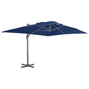 vidaXL Parasol de jardin en porte-&agrave;-faux et m&acirc;t en aluminium bleu azur