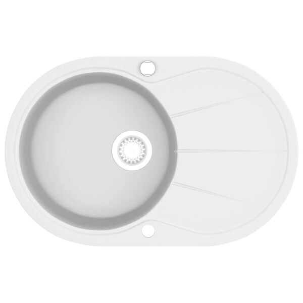 vidaXL &Eacute;vier de cuisine Granit Seul lavabo Ovale Blanc