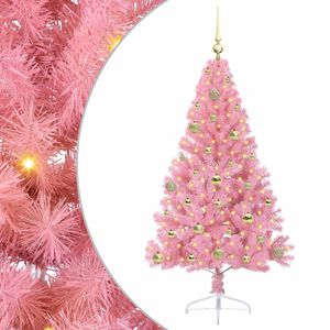 vidaXL Sapin de No&euml;l artificiel pr&eacute;-&eacute;clair&eacute; Rose 150 cm PVC