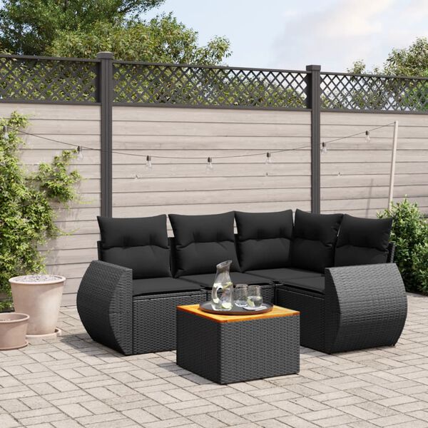 vidaXL Salon de jardin 5 pcs avec coussins noir r&eacute;sine tress&eacute;e