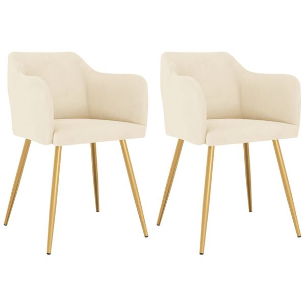 vidaXL Chaises &agrave; manger lot de 2 Cr&egrave;me Velours