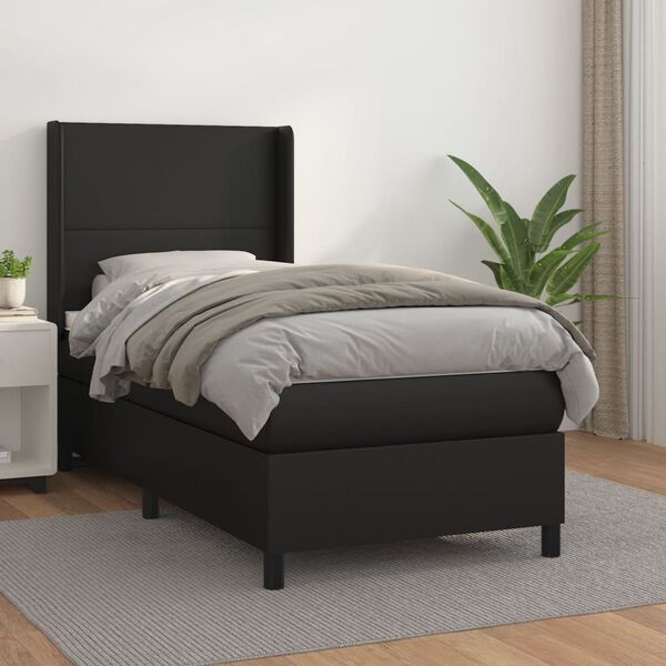 vidaXL Sommier &agrave; lattes de lit avec matelas Noir 100x200 cm Similicuir