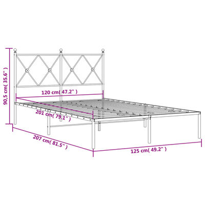 vidaXL Cadre de lit métal sans matelas avec tête de lit noir 120x200cm