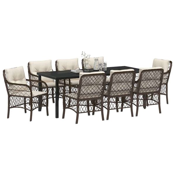 vidaXL Ensemble de salle &agrave; manger pour jardin 9 pcs Marron polyrotin