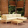 vidaXL Salon de jardin 5 pcs avec coussins cr&egrave;me bois de pin