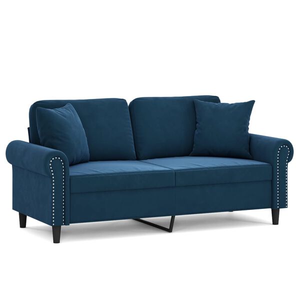 vidaXL Canap&eacute; 2 places et oreillers et coussins Bleu 140 cm Velours