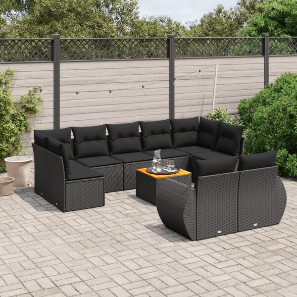 vidaXL Salon de jardin 10 pcs avec coussins noir r&eacute;sine tress&eacute;e