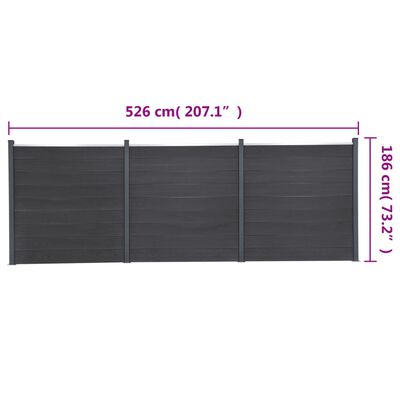 vidaXL Ensemble de panneaux de clôture gris 526x186 cm WPC