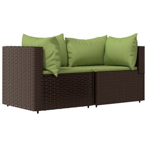 vidaXL Canap&eacute;s d'angle de jardin et coussins2pcs marron r&eacute;sine tress&eacute;e