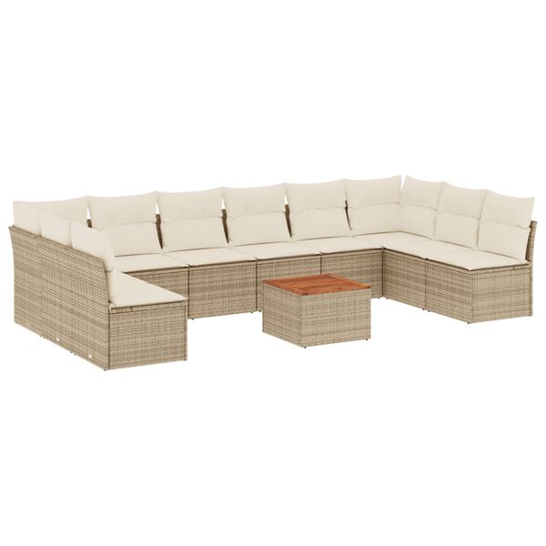 vidaXL Salon de jardin 11 pcs avec coussins beige r&eacute;sine tress&eacute;e