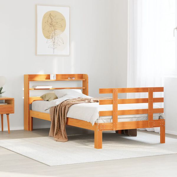 vidaXL Cadre de lit avec t&ecirc;te de lit sans matelas cire marron 90x200cm