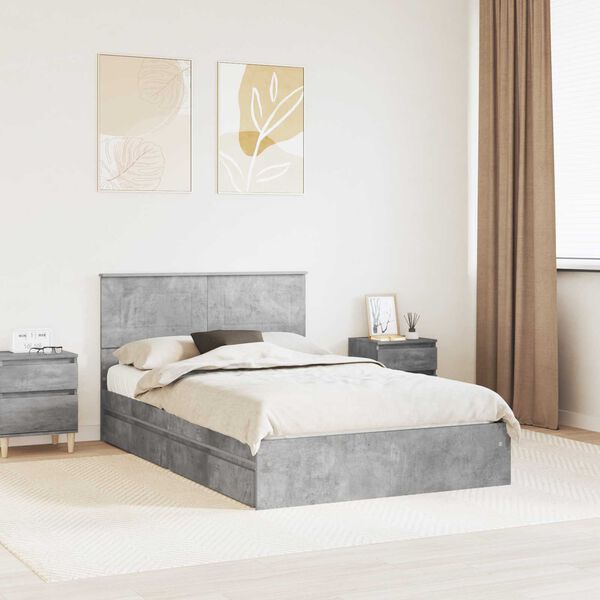 vidaXL Cadre de lit Gris b&eacute;ton 135 x 190 cm Bois d'ing&eacute;nierie