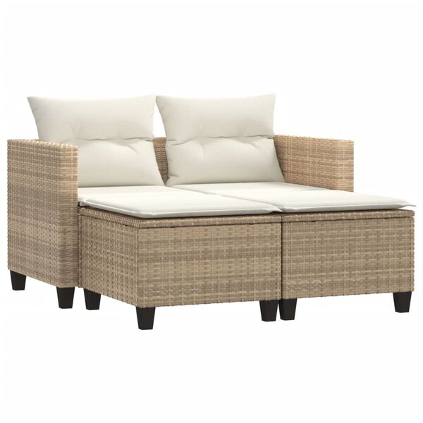 vidaXL Canap&eacute; de jardin 2 places avec tabourets beige r&eacute;sine tress&eacute;e