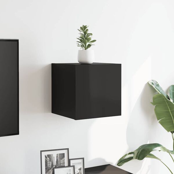 vidaXL Meuble TV mural Noir brillant 30,5x30x30 cm