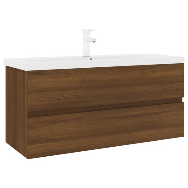 vidaXL Meuble lavabo avec bassin int&eacute;gr&eacute; Ch&ecirc;ne brun Bois d'ing&eacute;nierie