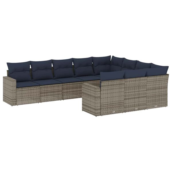 vidaXL Salon de jardin 10 pcs avec coussins gris r&eacute;sine tress&eacute;e