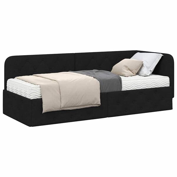 vidaXL Cadre de lit d'angle avec matelas Noir 80 x 200 cm tissu