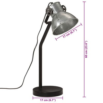 vidaXL Lampe de bureau 25 W argent vintage 17x17x60 cm E27