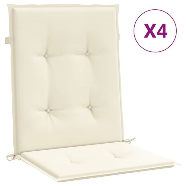 vidaXL Coussins de chaise de jardin &agrave; dossier bas lot de 4 cr&egrave;me