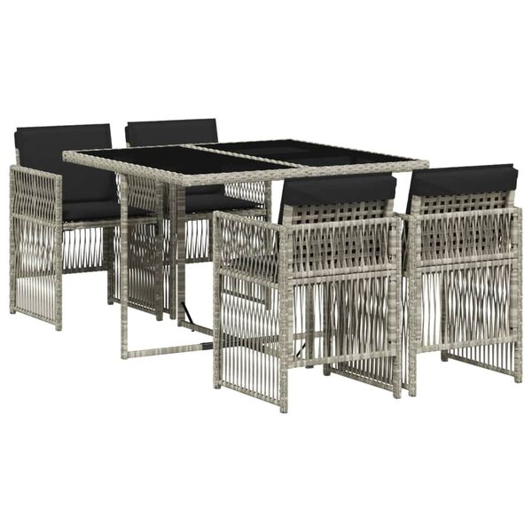 vidaXL Ensemble &agrave; manger de jardin et coussins 5 pcs gris clair rotin